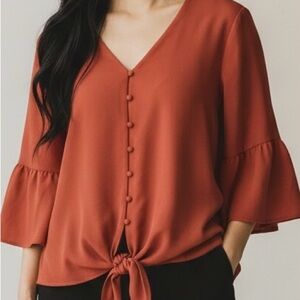 Rust Button-Down Blouse